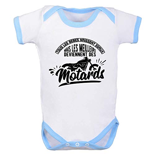 bodybebepersonnalise.fr Body manches courtes, bodies MC, fille et garçon, humour, motard, texte marrant, excellente qualité, extra doux - bleu clair, 0-3 mois – vue 2