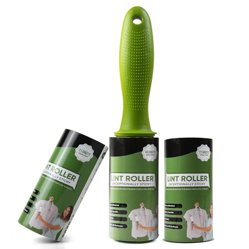 Pack of 3 Lint Rollers - 91 Sheets sticky Lint Roller for Clothes with Replacement Head, Lint Remover Ideal for All Fabrics, 27cm x 11.3cm x 4.9cm, Effective on Dust, Dirt, Fluff, Hair and Debris