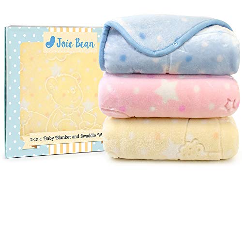 Image of JOIE BEAN Swaddle Blanket Adjustable Baby Wrap | Toddler and Baby Blanket 2 in 1 Sleep Sack Bag | Soft Micro Plush Fleece Infant Sleeping Bag and Wearable Blanket| 35 x 31 Inches Yellow