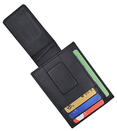 Genuine Leather Front Pocket Magnetic Money Clip Slim Thin Minimalist Mens Wallet Logos3