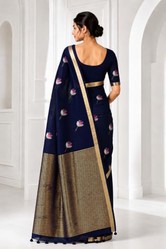 Image of Women's Kosa Linen Floral Motif Design with Unstitched Blouse Piece