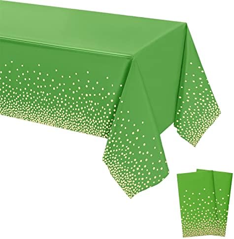 POPOYU 2Pcs Disposable Pink and Gold Dot Confetti Party Table Cloth 54*108 inch Large Plastic Waterproof Table Cover Rectangular Tablecloth for Birthday,Baby Shower,Wedding,Picnic,Party Decoration