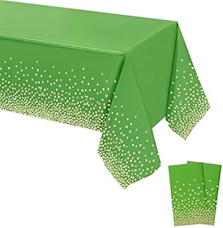 POPOYU 2Pcs Disposable Pink and Gold Dot Confetti Party Table Cloth 54*108 inch Large Plastic Waterproof Table Cover Rectangular Tablecloth for Birthday,Baby Shower,Wedding,Picnic,Party Decoration