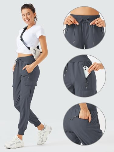 REWKOY Women's Cargo Joggers Lightweight Quick Dry Hiking Pants Water Resistant Athletic Travel Pants with 5 Pockets UPF 50+ Dark Gray-XL — view 4