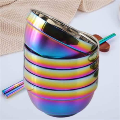 Ceiteo Rainbow Kids Stainless Steel Bowls Set Of 6, 15 Oz Metal Double-Walled Insulated Cereal Bowls For Children, Dishwasher Safe And Unbreakable #TOP6