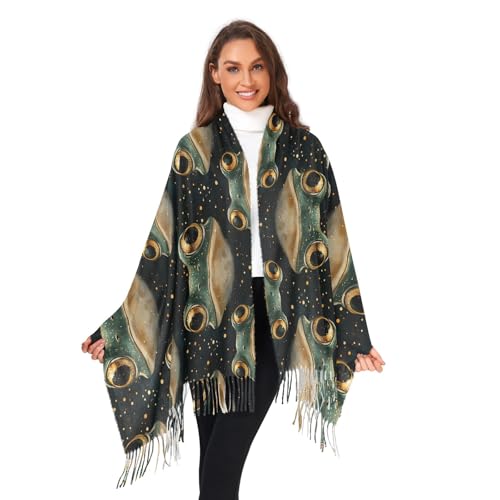 ALAZA Women's Scarves Winter Scarf Cashmere Feel Pashmina Shawls Wraps Frog Pattern Soft Warm Lightweight with Tassels Fall