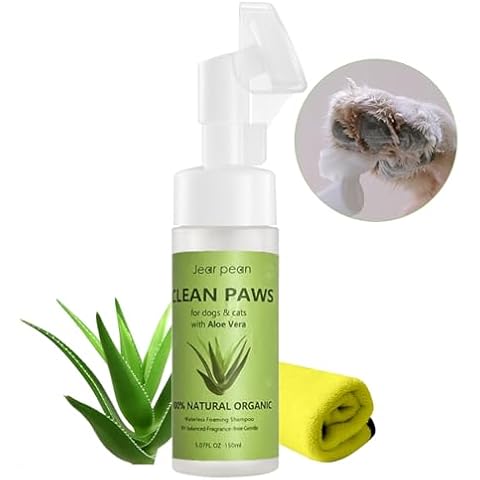 Clean Paws, No-Rinse Foaming Shampoo Paw Cleaner for Dogs, Cats, Pets Gentle Deep Clean, Paw Silicone Bristle Brush, with 1 Microfiber Absorbent Towel Cover