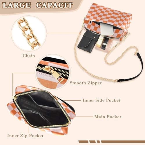 Plaid Checkered Plaid Checkered Crossbody Bags For Women Vegan Leather Womens Purse Cross Body Zip Shoulder Handbags Terracotta4