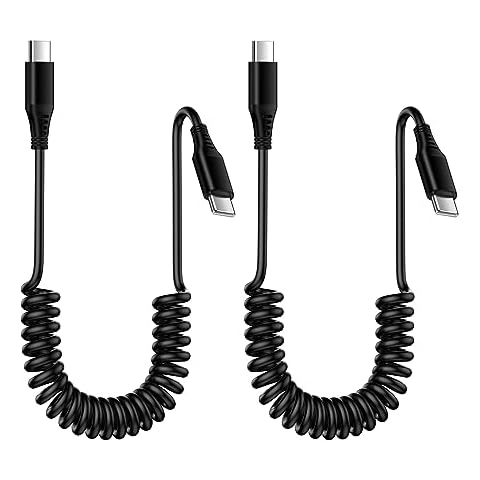 Coiled USB C to USB C Cable 2 Pack 3FT,Retractable USB C iPhone 16 15 Charger PD Fast Charging for Car, Short Type C to Type C Cord for iPhone 16 Pro Max Samsung Galaxy S24 FE S23 S22 A16 A35 A15 Cover