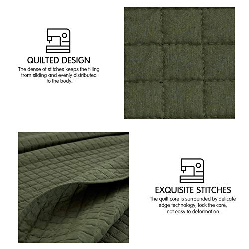 Sunstyle Home Quilt Set Queen Olive Green Lightweight Bedspread Full Soft Reversible Coverlet For All Season 3Pcs Army Green Square Quilted Quilted Bedding Sets (1 Quilt 2 Pillow Shams)(90"X96") #TOP4