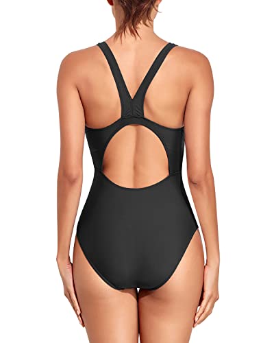 Holipick Black One Piece Swimwear For Women Athletic Racerback Bathing Suit Competitive Modest Swimwear S #TOP2