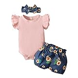 YWLINK Bebé Color SóLido Mameluco Moda NiñA De Una Pieza Mono Traje +Estampado De Girasol Pantalones +Diadema 3 Piezas Conjuntos De Ropa para BebéS 0-18 Meses Lindo Regalo De CumpleañOs De Bautismo