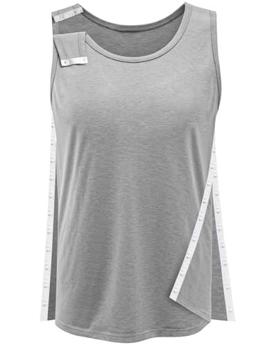 Shoulder & Side Full Snap-Access Tank Tops，Post Surgery Shirts Shoulder Arm Broken Breast Recovery Tank Tops - Unisex Sizing (X-Large, Grey)