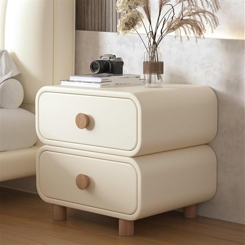 Modern White Nightstand with Leather Drawer, Versatile Bedside Storage Cabinet, Ideal Side Table for Bedroom, Living Room, Office, Stylish 45 cm Furniture Solution