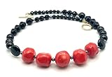 Made in Italy Koralle Halskette mit schwarzer Onyx, echte Edelstein Choker, Statement Schmuck, Geburtstagsgeschenk für Frauen,