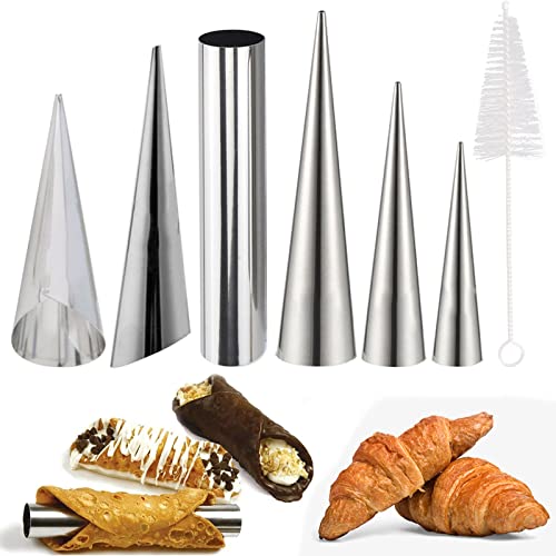 6 Piezas Molde de Croissant Forma de Acero Inoxidable Cuerno Crema Tubos Molde Cannoli Molde en Forma de Cono Forma de Cono para Hornear Tubos para Croissants Y Rollos con 1 Cepillo de Limpieza Cover