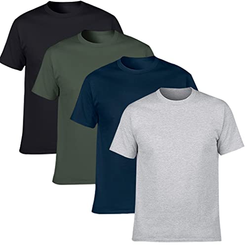 NewDenBer Herren Classic Basic Solid Ultra Soft Cotton T-Shirt 4er Pack, Schwarz/Deep Forest/Marineblau/Grau, 5X-Groß Cover