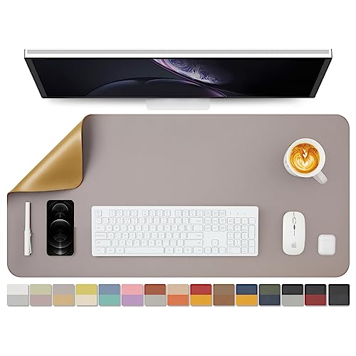 Dual Sided Leather Desk Mat - Waterproof Desk Pad for Office and Home - Desk Organization and Accessories - Ideal for Large Mouse Pad and Desk Mats on Top of Desks(Grey+Gold,90cmx 43cm)