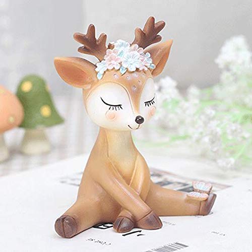 Keyum Deer Figurines Toys Decor 4.3", Cute Fawn Doe Christmas Home Decor Resin Ornament Cake Topper Party Desktop Decoration For Birthday Wedding Anniversary(Shy) #TOP1