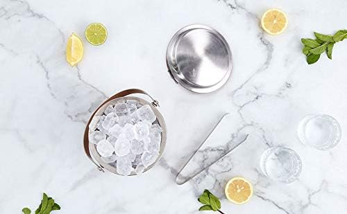 VINN DUNN Ice Bucket with Lid 1.2 Litre Stainless Steel Double Walled Ice Bucket Insulated with Concealed Tong&Carry Handle(Warm Sunset Gold)