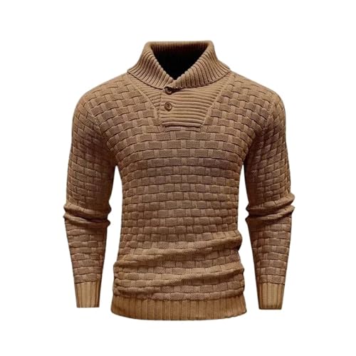 Male Pullover Plaid Long Sleeve Knitted Top Outdoor Warmth Knitwear Autumn Winter O-Neck Sweater(Brown,Small)