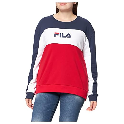 FILA Dam Amina Blocked Crew Sweatshirt, True Red-black irisbright White, S
