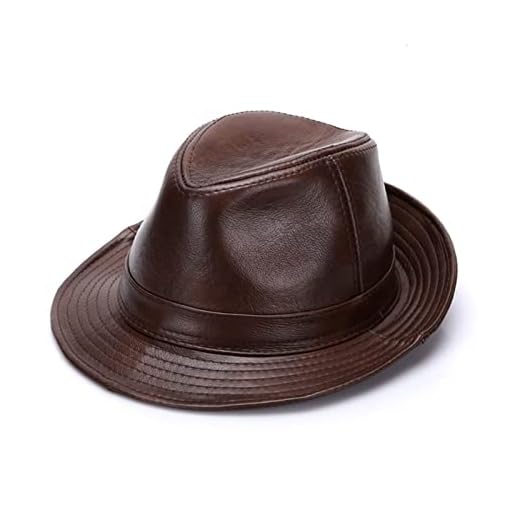 JOLIANE Black Fedoras Hats Men Genuine Leather Retro Jazz Caps Gentleman Real Leather Luxury Sp-ring Classic Felt Trilby Hat - Flat Caps(Dark brown,XXL(59-60CM))