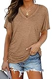 Casual Tops for Women Summer Shorts Sleeve V Neck T-Shirts Light Brown S