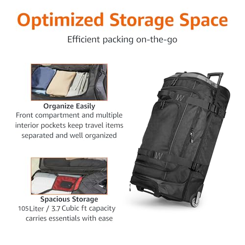 Image of Amazon Basics 30-Inch Large Rolling Duffel Bag with Wheels and Handle, Durable Ripstop Polyester, 2 Layers of Space, Multiple Interior and Exterior Pockets, Black