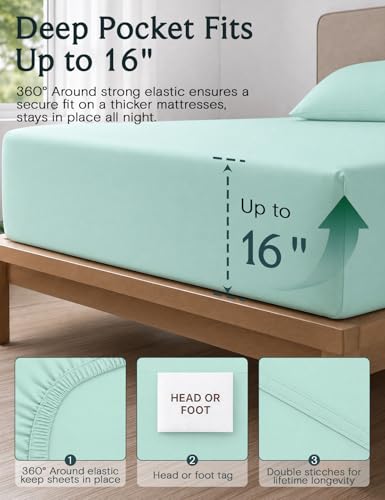 Image of LuxClub King Size Sheets Set, Deep Pocket King Bed Sheets 4PC, Cooling Sheets King Size Breathable, Soft Hotel Luxury Bedding Wrinkle Free, Silky Fitted Sheet & Pillowcase Sets, Aquamarine