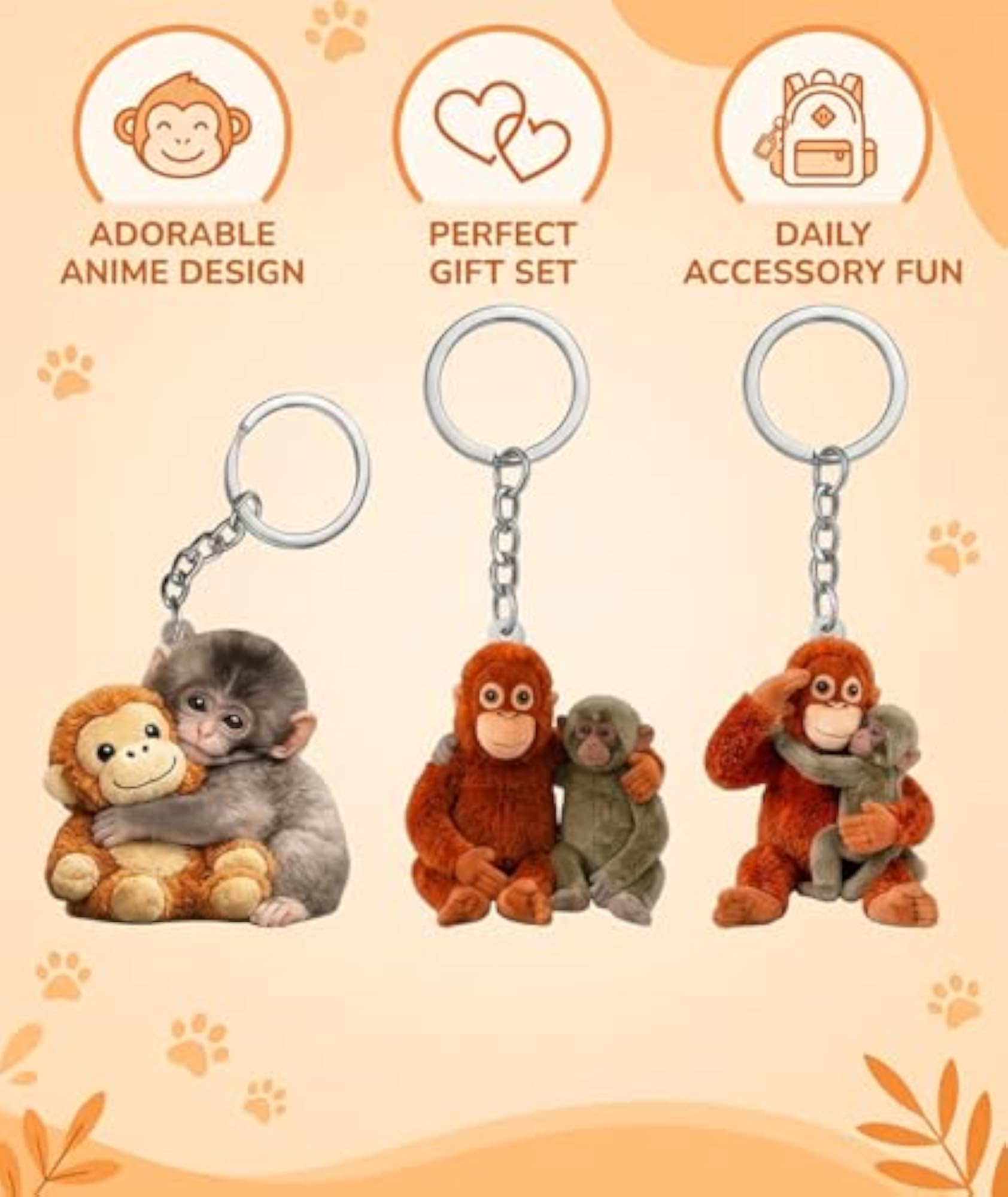 3 PCS Anime Keychain Monkey Keychain, Unique Character Accessory