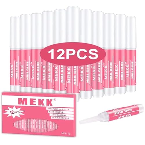 MEKK Nail Glue,Nail Glue for Press Ons & Acrylic Nail Tips,Pro-Strong Adhes | 12 x 2g,Gentle & 4-Week Ultra-Hold Formula,3-5s Quick Air Dry,Super Strong Nail Glue for Home DIY & Salon Use,Nail Supplies