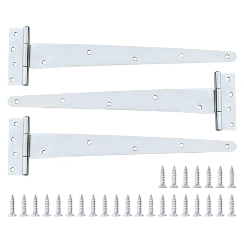 Image of Heavy Duty T-Hinges 12 Inch (300mm) Tee Hinge for Wooden Door Gate, Silvery, 3 Pack, Matching Screws Included