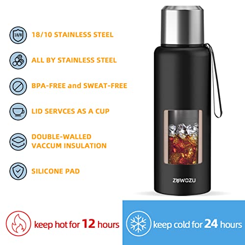 Zuwozu Coffee Thermos, 18/10 Stainless Steel Insulated Water Bottle, Double Walled Vacuum Coffee Flask For Cold And Hot Drinks, Coffee Travel Mug For Office, Fits Car Caddy (Black, 20Oz) #TOP2