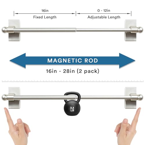 H.Versailtex PART-R2HVMAGRODS-S-01-D-1628-NICKEL 2 Pack Magnetic Curtain Rods For Metal Doors Top And Bottom Multi-Use Adjustable Appliances For Iron And Steel Place, Petite Ball Ends, 16 To 28 Inch, 1/2 Inch Diameter, Nickel thumb #5