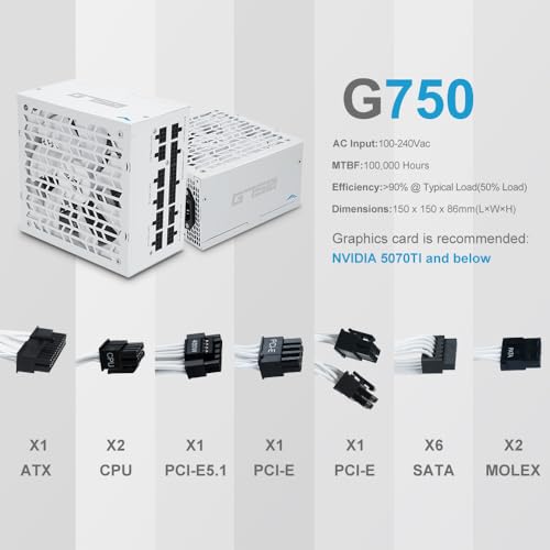 Image of SAMA G750 750WGold ATX 3.1 PCIe 5.1 Fully Modular Power Supply, White
