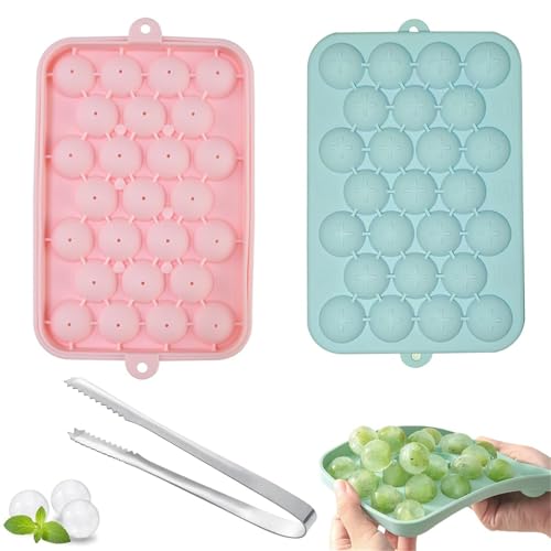Cubitera redonda de silicona, 2 piezas de cubitos de hielo con tapa, 25 bandejas redondas con pinzas para cubitos de hielo, recipiente para cerveza, cócteles, whisky, zumo de café