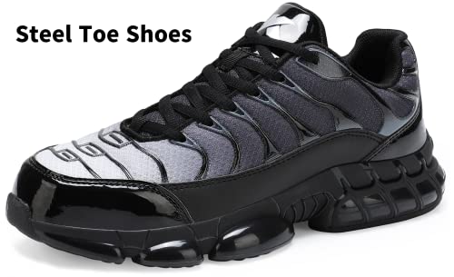 Steel Toe Shoes For Men Indestructible Work Shoes Lightweight Steel Toe Sneakers Non Slip Safety Shoes Puncture Proof Composite Toe Shoes Grey #TOP1