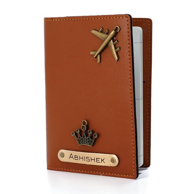 Image of Personalized Passport Cover with Name & Charm, Tan Travel Passport Holder for Men & Women, Premium Leatherette Case for Documents & Cards (Tan)