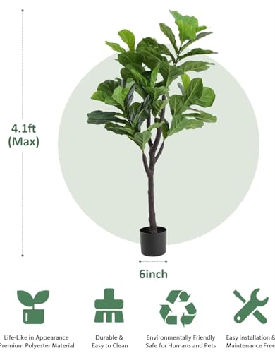 Image of VRB Dec 1 Pcs (4.5 FT) Artificial Plants with Pot Plants Leaves Tree Tropical Bougainvillea Faux Areca Plants Indoor Real Touch Monstera,Banana Plant for Home /Decor (Artificial Fig Tree with Pot)