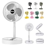 Telescopic Folding Fan - 2024 New Portable USB Rechargeable Collapsible Desk Fan for Travel, Silent Stand up Fan Wireless Folding Oscillating Compact Floor Standing Fans for Dorm ＆ Bedroom (WHITE)