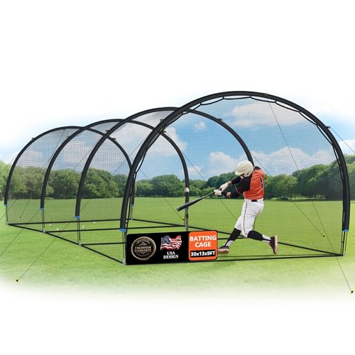 ORIENGEAR Baseball Batting Cage 13/20/30ft for Backyard, Baseball Training Equipment Netting Cages, Golf Softball Baseball Nets for Batting with Frame and Net, Hitting and Pitching Practice