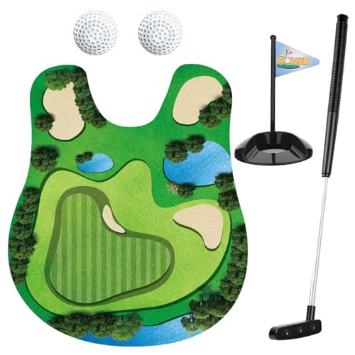 5-Set Pack Toilet Golf Putting Mat Indoor Golf Game Funny Golf Gifts for Men Birthday Presents Golf Balls and Practice Hole Ideal for Office Stress Relief and Bathroom Entertainment