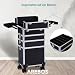 Arebos 4-in-1 Kosmetikkoffer | 4 Fächer & 1 Schublade | Teleskop- und Tragegriff | 8 Schlösser | 4X 360°-Rollen | Samtfutter | Trolley | Make-Up Koffer | Schwarz
