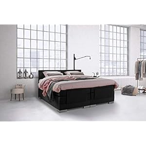 Beddenleeuw Boxspring Bed Julia – Elektrisch – 140×200 – Incl. Hoofdbord – Skai Zwart