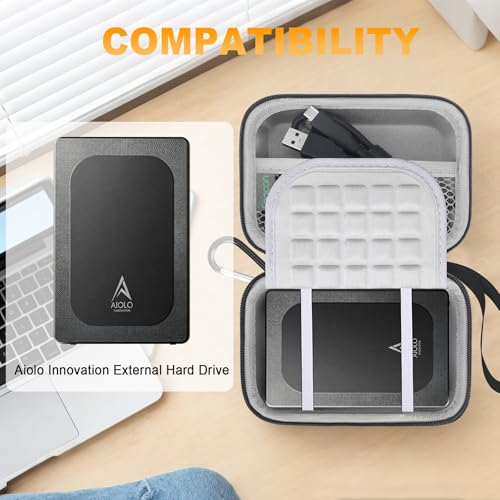 Feacan Étui Rigide pour Disque Dur Externe Aiolo Innovation, Ultra Fin Portable, USB 3.0, 320 Go, 500 Go, 1 to. Étui Protection en EVA résistant à l'eau et aux Chocs, idéal Voyages, Gris – vue 2