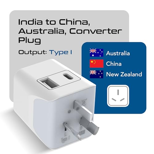 Image of Ceptics Travel Adapter India to Australia Plug Converter, 3 in 1 Australia Plug Adapter, China New Zealand Adaptor Plug with 1 USB, 1 USB-C, Type I for Laptops, Phones, CE - RoHS, White - 1 Pack