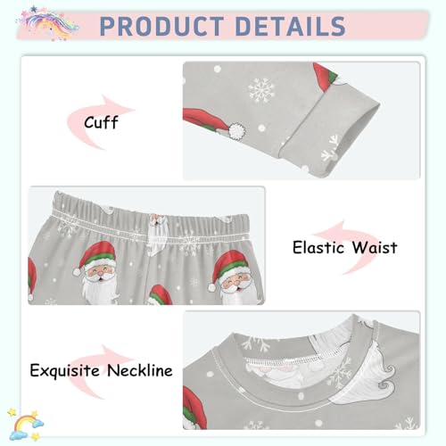 Pajama Sets Long Sleeve Santa Claus Snowflakes Pattern Soft Comfy Sleepwear 2 Piece PJS 3-8T4
