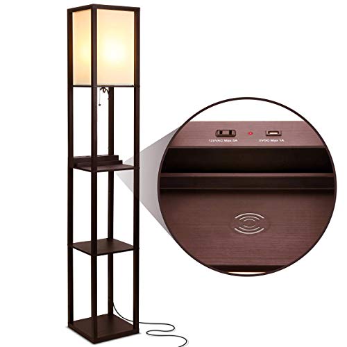 Brightech Maxwell Floor & Table Lamp Set Of 2 - Narrow Side Table And Nightstand Lamp With Usb Ports - Perfect Floor Lamp For Bedroom Or Living Room - Wooden Frame, Led Bulb, Ambient Light - Brown #TOP1