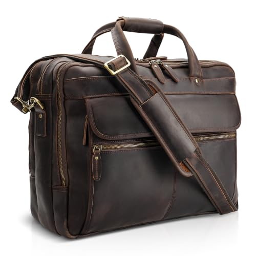 POLARE ORIGINAL - Polare 18'' Full Grain Leather Business Briefcase - Work and Overnight Bag for Men, Fits 17.3" Laptop - Best Deal on Amazon